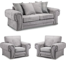 Furnishings For Less UK Milan Fabric 3 Piece Sofa Suite Grey Scatter Back 3 Seater And 2 Matching Armchairs -  3 1 1 - thumbnail 1