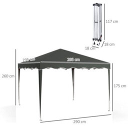 Outsunny 3X3(M) Pop Up Gazebo Marquee Tent For Garden W/ Carry Bag Grey - thumbnail 3
