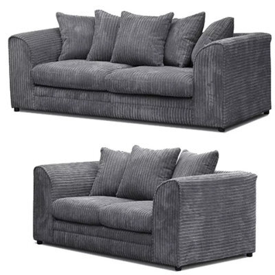 Sofa Scene Chicago 3+2 Grey Jumbo Cord Sofa Suite Set - image 1