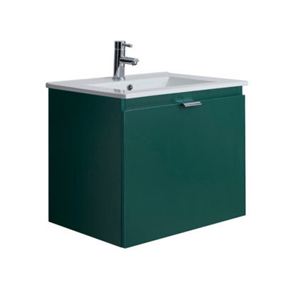 Homestylestore 600mm Dark Green Wall Hung Bathroom Vanity Unit And Chrome Finger Pull Handle - image 1