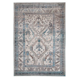 Loomed Beige Grey Traditional Bordered Medallion Washable Living Room Area Rug 80Cm X 150Cm - thumbnail 2
