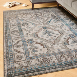 Loomed Beige Grey Traditional Bordered Medallion Washable Living Room Area Rug 80Cm X 150Cm