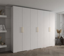 Arte Elegant White Inova 3 Hinged Door Wardrobe W3000mm H2370mm D470mm - Ultimate Storage With Gold Vertical Handles - thumbnail 2