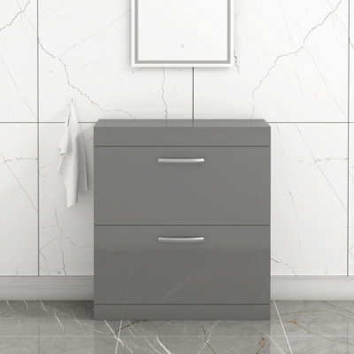 Royal Bathrooms Turin 800mm Indigo Grey Gloss Floor Standing Worktop Vanity Unit - 2 Drawer - image 1