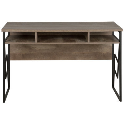 Beliani Office Desk Dark Brown Laminate Top With Black Metal Frame 120 X 60 Cm, 3 Storage Compartments - image 1