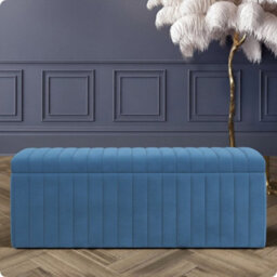 180Cm Wide Lux Ottoman Storage Box, Duck Egg Velvet Upholstered Full Striped Storage Ottoman Box - thumbnail 1