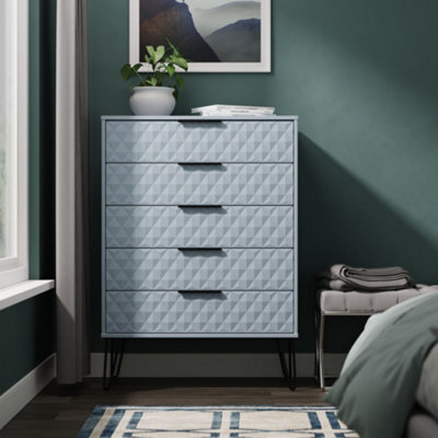 Anzio Matt Denim Blue 5 Drawer Chest (H)1067mm (W)765mm (D)395mm - image 1