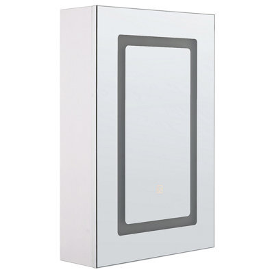 Beliani Bathroom Wall Mounted Mirror Cabinet Led Condor 40 Cm 60 Cm White - image 1