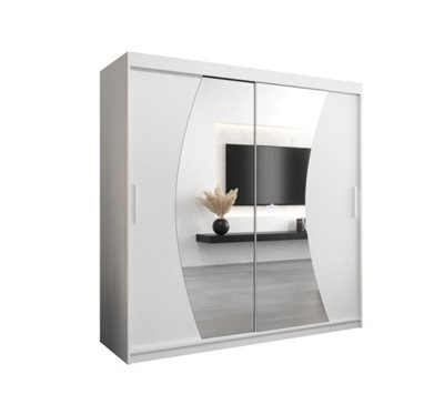 Arte Wave Contemporary 2 Mirrored Sliding Door Wardrobe 9 Shelves 2 Rails White Matt (H)2000mm (W)2000mm (D)620mm - image 1