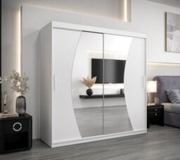 Arte Wave Contemporary 2 Mirrored Sliding Door Wardrobe 9 Shelves 2 Rails White Matt (H)2000mm (W)2000mm (D)620mm - thumbnail 2