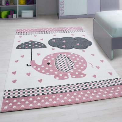 Bravich Pink Baby Elephant Hearts Rug - Kids - 160X230Cm - image 1