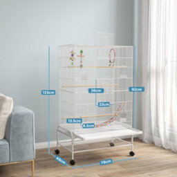 Pawhut Bird Cage With Stand, Wheels, Toys, For Budgies, Finches, White - thumbnail 3