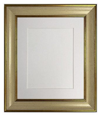 Frames By Post Scandi Cream & Gold Picture Photo Frame With White Mount A2 Image Size A3 - image 1