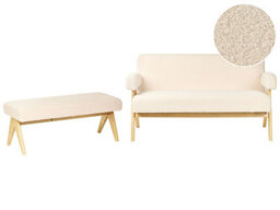 Wyld And Coco 2-Seater Sofa And Bench Set, Off-White Boucle With Light Brown Rubberwood Legs, 148Cm W - thumbnail 1