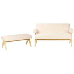 Wyld And Coco 2-Seater Sofa And Bench Set, Off-White Boucle With Light Brown Rubberwood Legs, 148Cm W - thumbnail 3