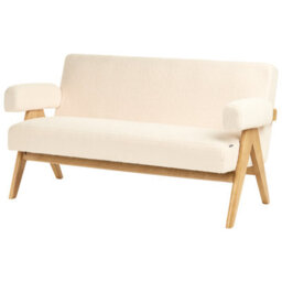 Wyld And Coco 2-Seater Sofa And Bench Set, Off-White Boucle With Light Brown Rubberwood Legs, 148Cm W - thumbnail 6