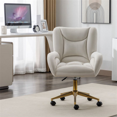 Abrihome Full Kd Velvet Fabric Material Adjustable Height Swivel Home Office Chair For Indoor Office With Gold Legs, Ivory - image 1