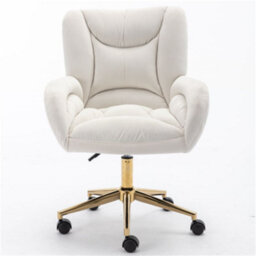 Abrihome Full Kd Velvet Fabric Material Adjustable Height Swivel Home Office Chair For Indoor Office With Gold Legs, Ivory - thumbnail 3