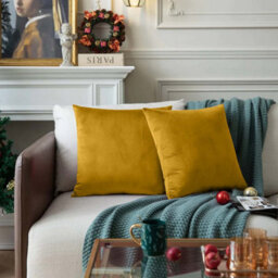 Ameha Ochre Plain Velvet Cushion Covers, 18X18 Inch, Pack Of 2, Breathable & Hypoallergenic With Hidden Zip Closure - thumbnail 9