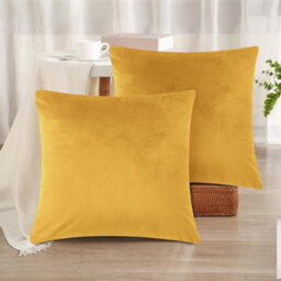 Ameha Ochre Plain Velvet Cushion Covers, 18X18 Inch, Pack Of 2, Breathable & Hypoallergenic With Hidden Zip Closure - thumbnail 8