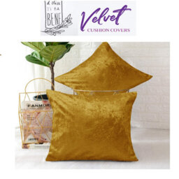 Ameha Ochre Plain Velvet Cushion Covers, 18X18 Inch, Pack Of 2, Breathable & Hypoallergenic With Hidden Zip Closure