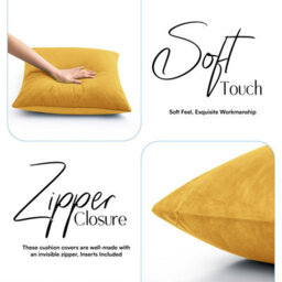 Ameha Ochre Plain Velvet Cushion Covers, 18X18 Inch, Pack Of 2, Breathable & Hypoallergenic With Hidden Zip Closure - thumbnail 6
