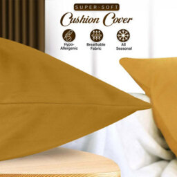 Ameha Ochre Plain Velvet Cushion Covers, 18X18 Inch, Pack Of 2, Breathable & Hypoallergenic With Hidden Zip Closure - thumbnail 3