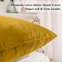 Ameha Ochre Plain Velvet Cushion Covers, 18X18 Inch, Pack Of 2, Breathable & Hypoallergenic With Hidden Zip Closure - thumbnail 5