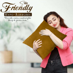 Ameha Ochre Plain Velvet Cushion Covers, 18X18 Inch, Pack Of 2, Breathable & Hypoallergenic With Hidden Zip Closure - thumbnail 4