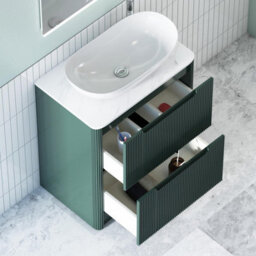 Royal Bathrooms Avenza 600mm Deep Moss Green Floor Standing Countertop Bathroom Vanity Unit 2 Drawer With Cesar Basin - thumbnail 5
