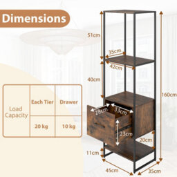 Gainoom 5-Tier Bookshelf With Drawer Tall Narrow Bookcase With Shelves - thumbnail 2