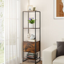 Gainoom 5-Tier Bookshelf With Drawer Tall Narrow Bookcase With Shelves - thumbnail 7