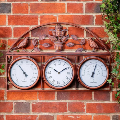3-In-1 Copper Outdoor Weather Station Clock - image 1