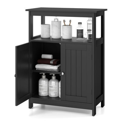 Costway Freestanding Storage Organizer Bathroom Floor Cabinet W/2 Doors-Black - image 1