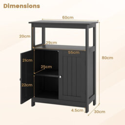 Costway Freestanding Storage Organizer Bathroom Floor Cabinet W/2 Doors-Black - thumbnail 2