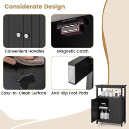 Costway Freestanding Storage Organizer Bathroom Floor Cabinet W/2 Doors-Black - thumbnail 5