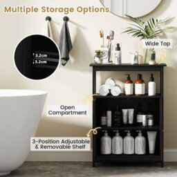 Costway Freestanding Storage Organizer Bathroom Floor Cabinet W/2 Doors-Black - thumbnail 6