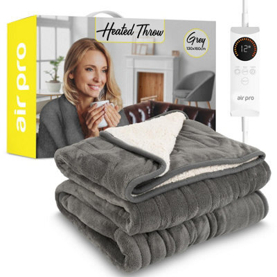 Air Pro Heated Throw - Electric Blanket - Digital Controller - Timer Up To 9 Hour, 6 Settings - Single 130X160Cm - Grey Shearling - image 1