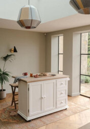 Statement Furniture Shire Breakfast Bar White Kitchen Storage Trolley With Oak Top Extendable Rolling Kitchen Island - thumbnail 7
