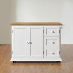 Statement Furniture Shire Breakfast Bar White Kitchen Storage Trolley With Oak Top Extendable Rolling Kitchen Island - thumbnail 4