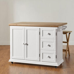 Statement Furniture Shire Breakfast Bar White Kitchen Storage Trolley With Oak Top Extendable Rolling Kitchen Island - thumbnail 5