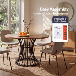 Levede Round Dining Table For 4-6 People 30mm Mdf Metal Base,kitchen,brown - thumbnail 9