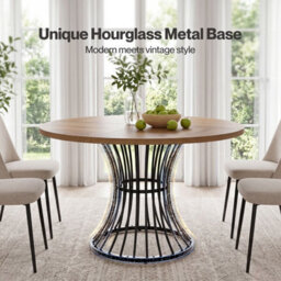 Levede Round Dining Table For 4-6 People 30mm Mdf Metal Base,kitchen,brown - thumbnail 7