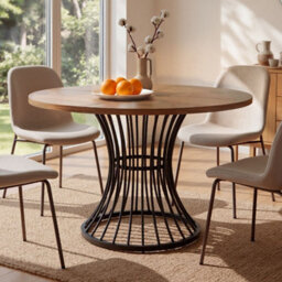 Levede Round Dining Table For 4-6 People 30mm Mdf Metal Base,kitchen,brown - thumbnail 1