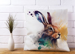 Warren Reed Designer Hare Close Up Splashart Cushions 45Cm X 45Cm - thumbnail 2