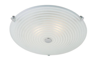 Luminosa Lighting Luminosa Roundel 2 Light Flush Ceiling Light Frosted White, Clear Patterned Glass With Chrome, E14 - image 1