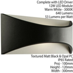 Ip65 Outdoor Modern Curved Wall Light Black Texture Aluminium 12W Warm White Led - thumbnail 2