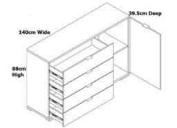 Impact Furniture Sideboard With Drawers Storage Dresser Cabinet Unit Light Oak Concrete Grey Modern Arica - thumbnail 6