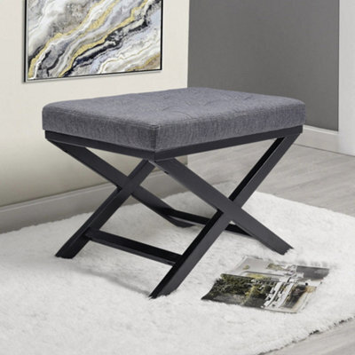 Darphe Classic Linen Buttoned Footstool With X-Shaped Legs - image 1