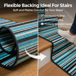 Bravich Hard Wearing Hessian Backed Stair Runner Kitchen Mat - Texas Teal Lines - 60X810Cm (2'x27') - thumbnail 5